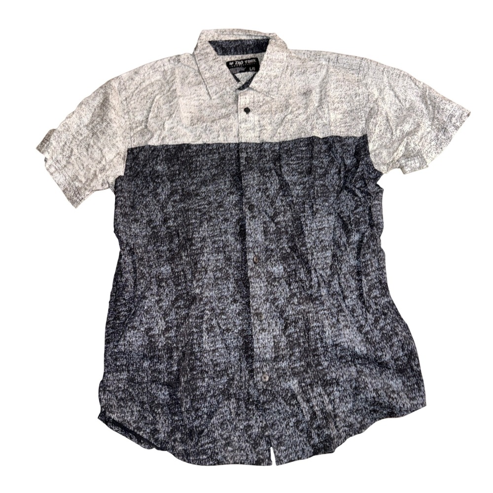 Zoo York Button Down Shirt Large Black White Colorblock Static Print Skater